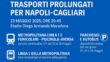 Napoli-Cagliari: metro e bus tutta la notte