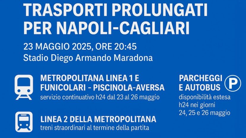 Napoli-Cagliari: metro e bus tutta la notte